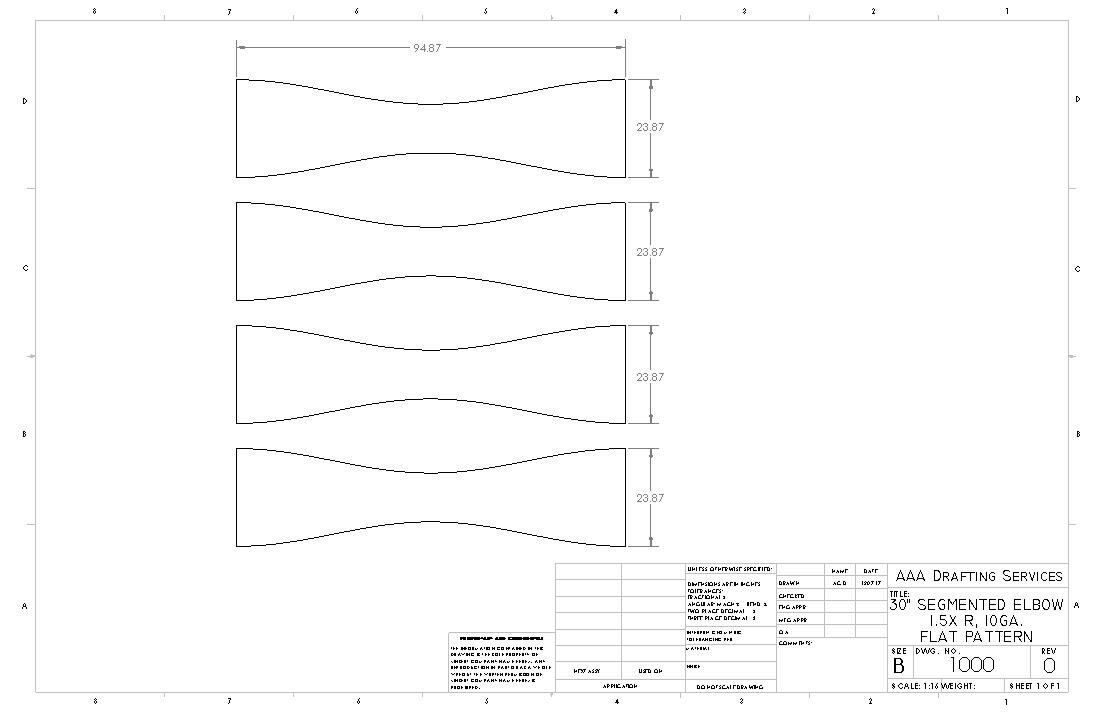 Flat pattern drawing for a segmented elbow segmented elbow flat pattern